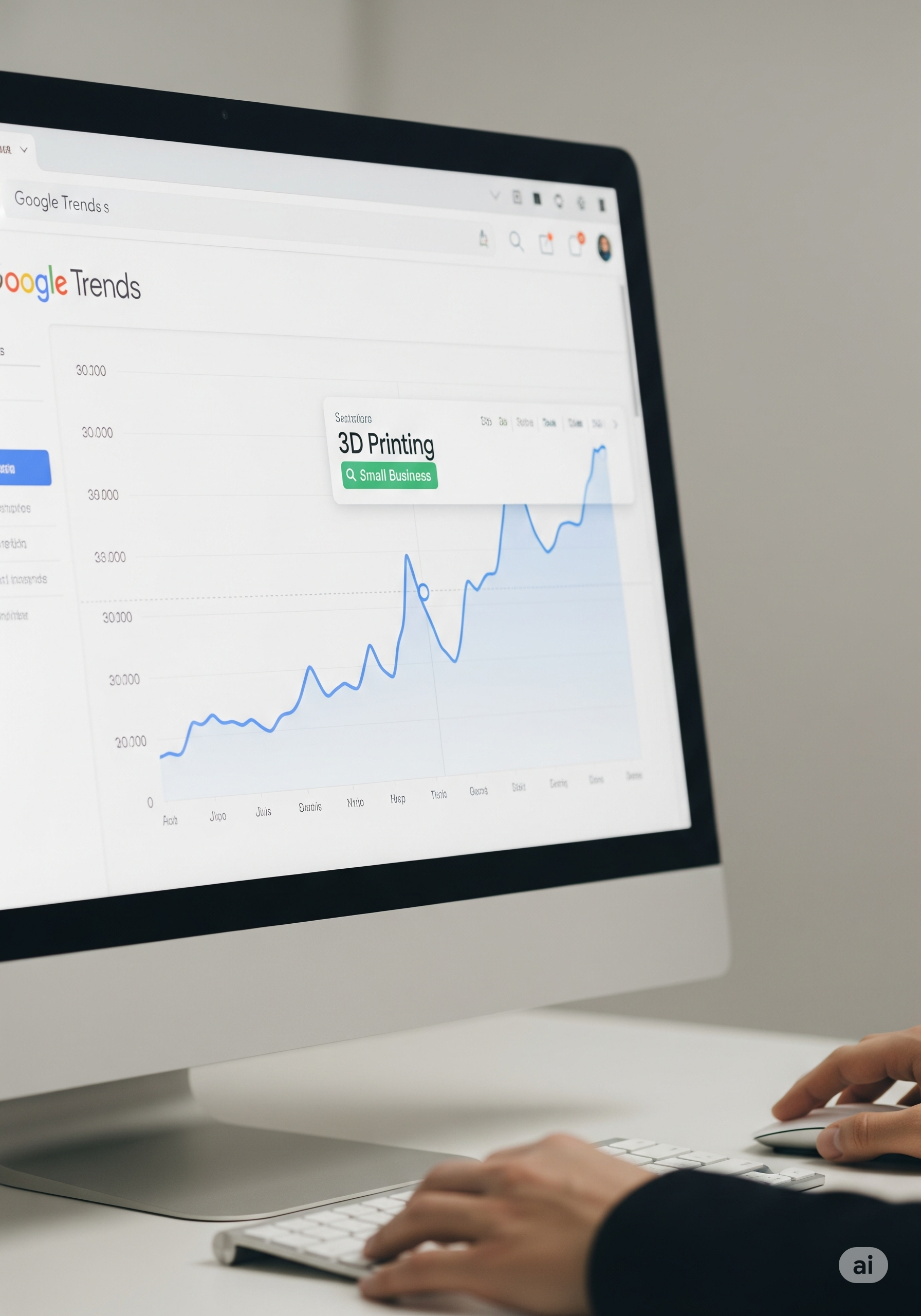 Bir bilgisayar ekranında Google Trends grafikleri, arama terimlerinin popülerliğini gösteriyor.