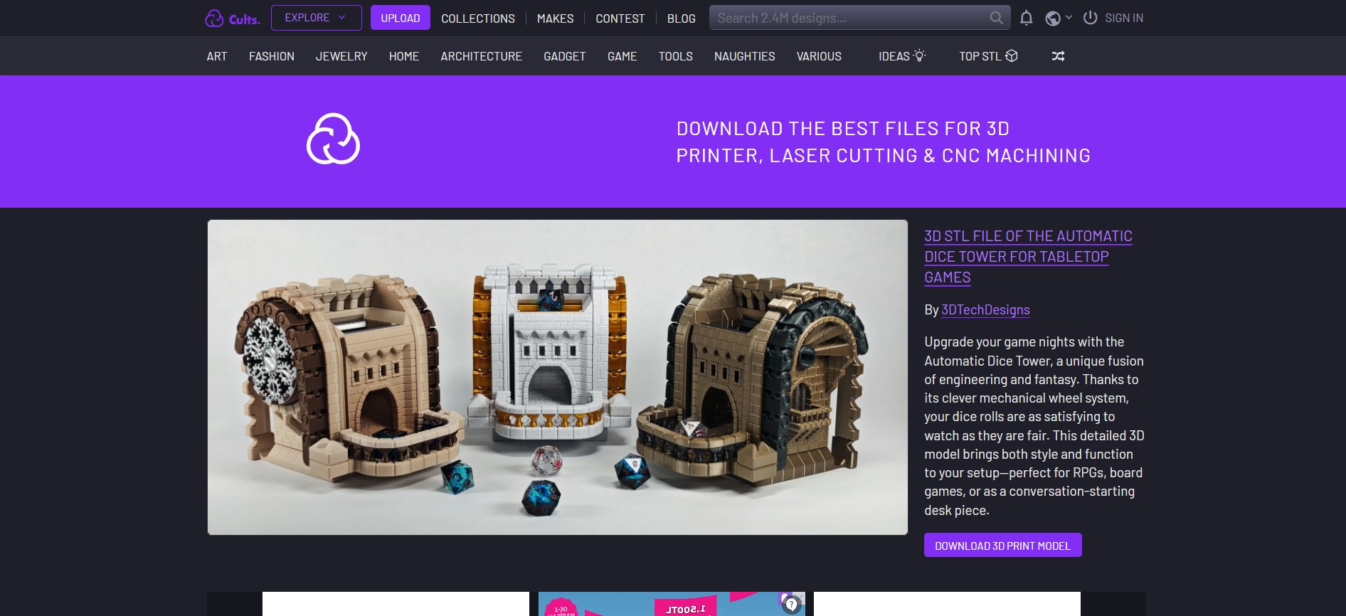 Cults3D sitesinde sergilenen şık tasarımlı, modern bir ev eşyası